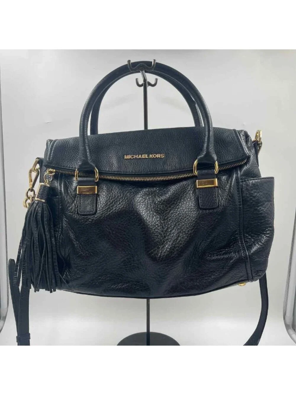 Michael Kors Weston Fold Over Women's Black Luxe pebbled Purse
